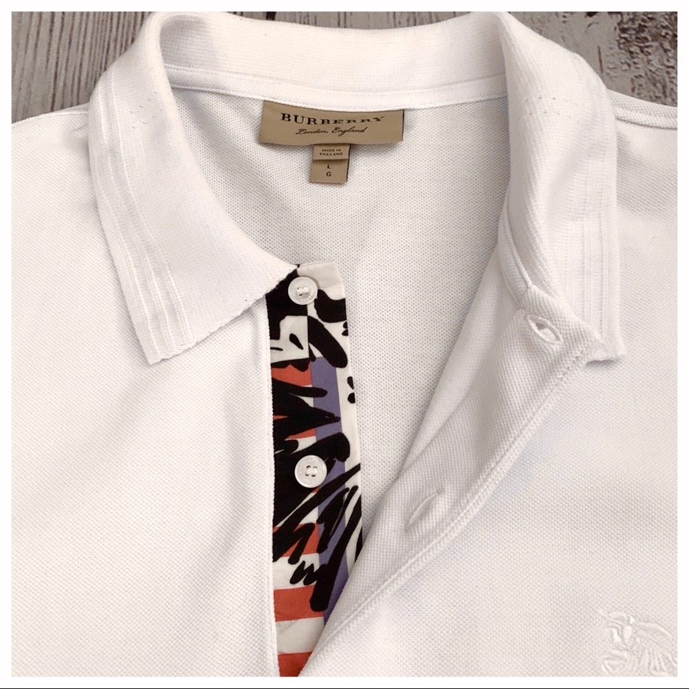 Burberry Print Trim Cotton Piqué Polo Shirt - Picture 5 of 6